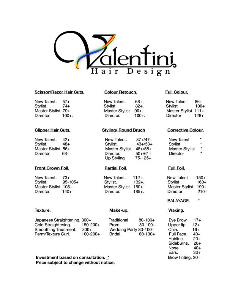 hair and makeup services pricing list